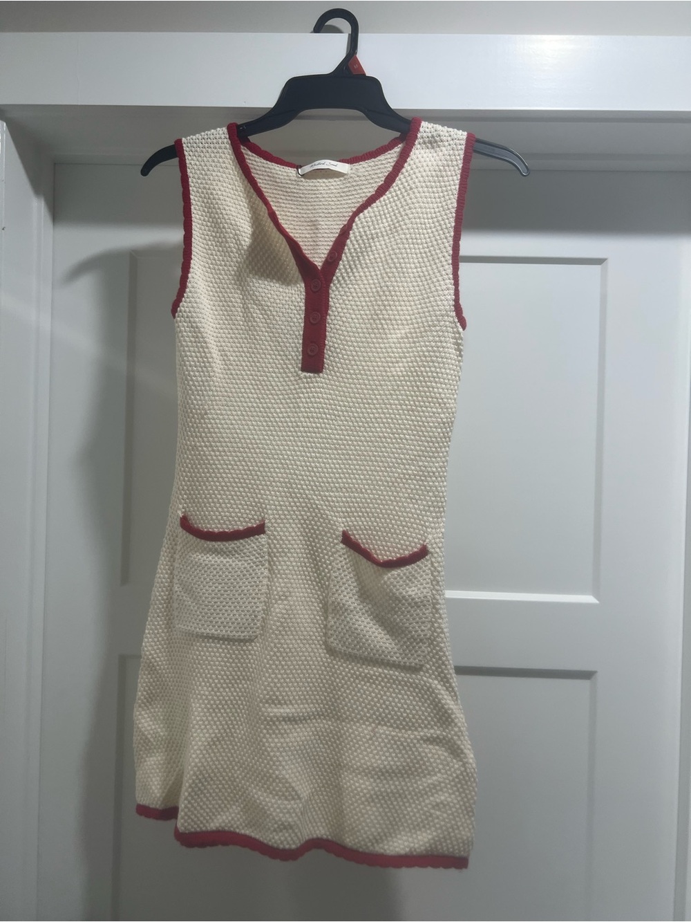 Mustard Seed Cream Mini Dress with Red Trim